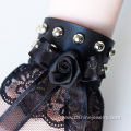 Black Rose Lace Bracelet For Women PU Leather Bangle Design